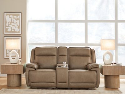 Glencroft Power Reclining Loveseat with Console - Light Brown Reclining Loveseat modern furniture Contempo Furniture