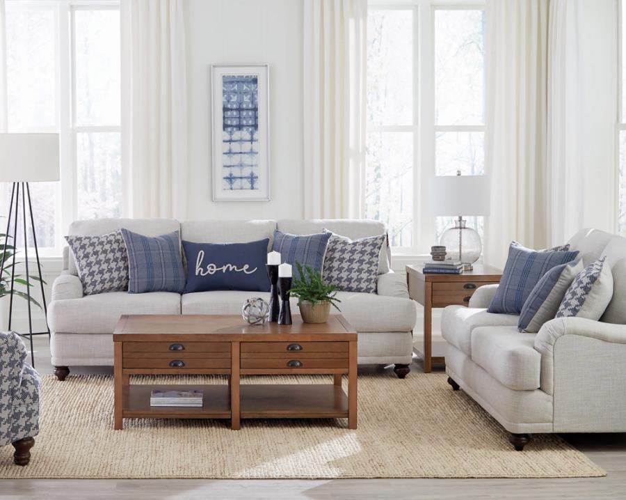 Glenn - 2 Piece Upholstered Sofa Set - Light Gray And Blue Stationary Sofa & Loveseat modern furniture Contempo Furniture