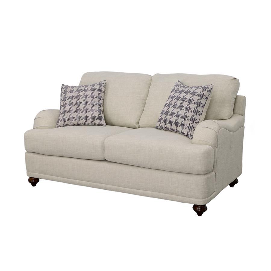 Glenn - Upholstered English Arm Loveseat - Light Gray And Blue Stationary Loveseat modern furniture Contempo Furniture