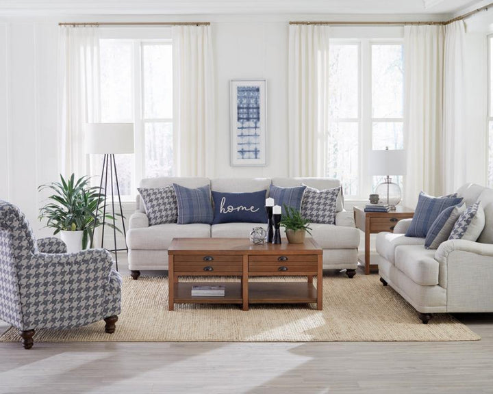 Glenn - Upholstered English Arm Loveseat - Light Gray And Blue Stationary Loveseat modern furniture Contempo Furniture