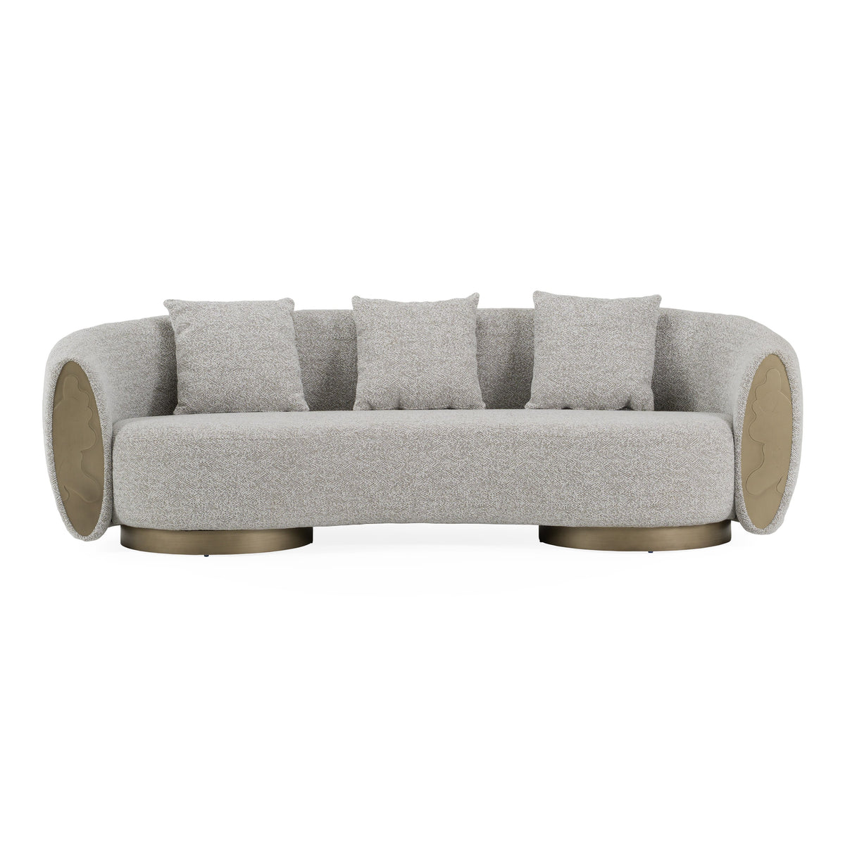 Glimpse - Modern White & Brown Fabric + Antique Brass Sofa
