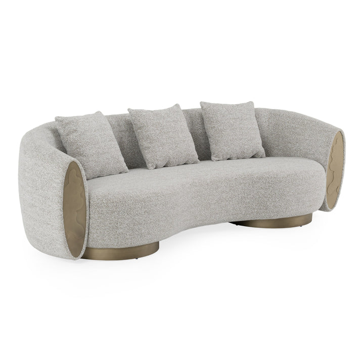Glimpse - Modern White &amp; Brown Fabric + Antique Brass Sofa
