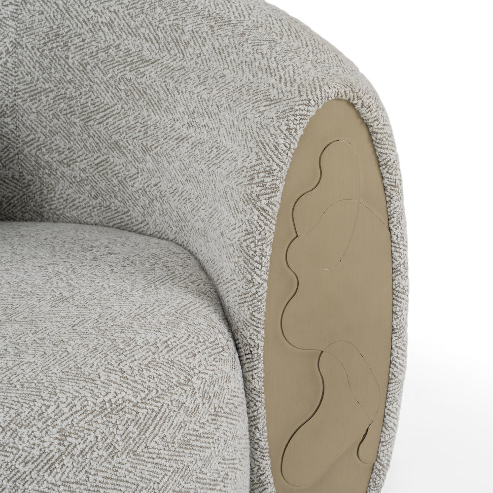 Glimpse - Modern White & Brown Fabric + Antique Brass Sofa
