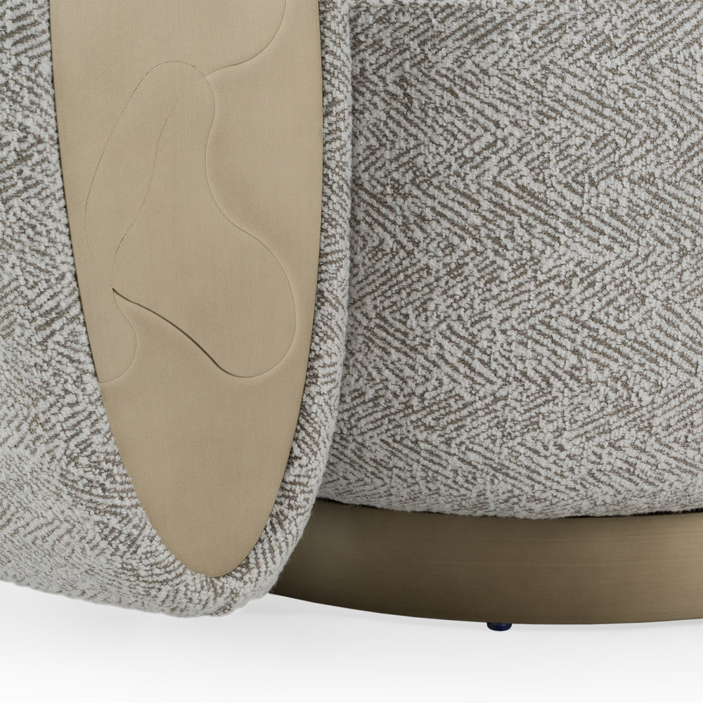 Glimpse - Modern White & Brown Fabric + Antique Brass Swivel Accent Chair