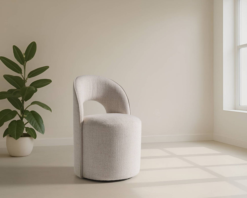 Gordon - Modern Cream Fabric Swivel Dining Chair - View 2