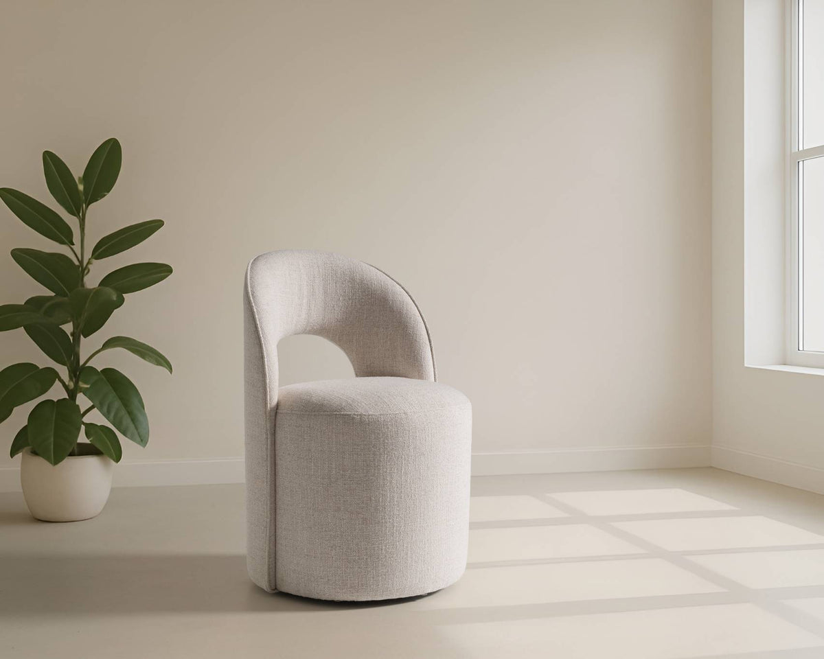 Gordon - Modern Cream Fabric Swivel Dining Chair - View 2