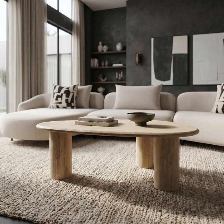 Gracemont - Modern Travertine Marble Freeform Coffee Table