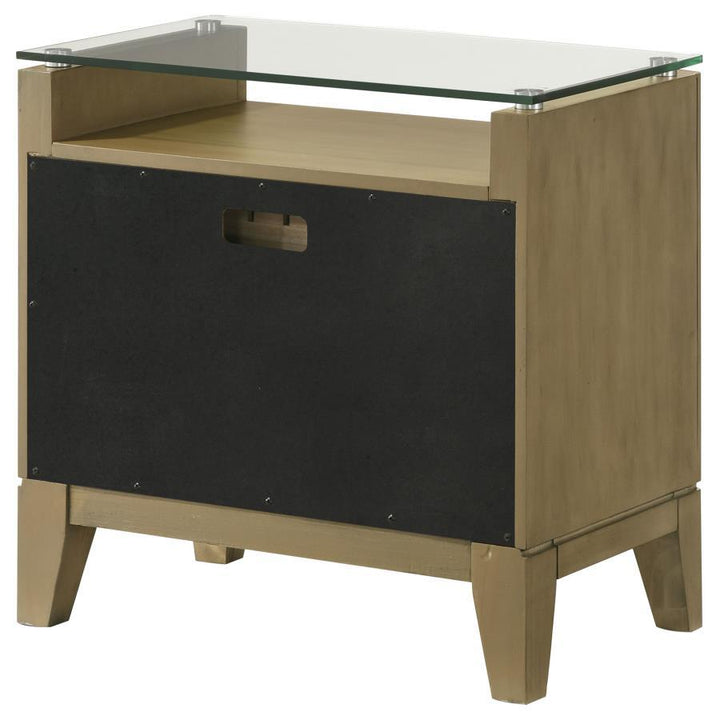 Granada - 2 - Drawer Glass Top Nightstand - Natural Pine Nightstand w/ Charging Station modern furniture Contempo Furniture