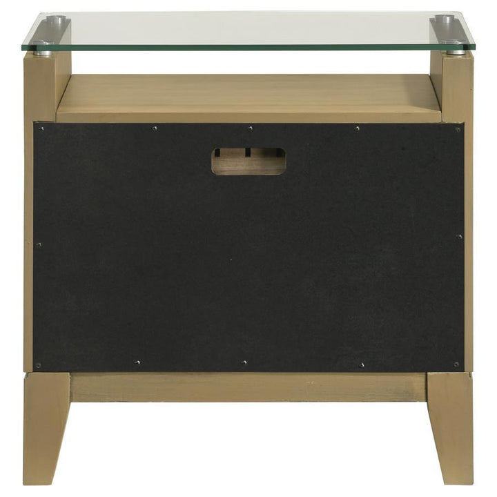 Granada - 2 - Drawer Glass Top Nightstand - Natural Pine Nightstand w/ Charging Station modern furniture Contempo Furniture