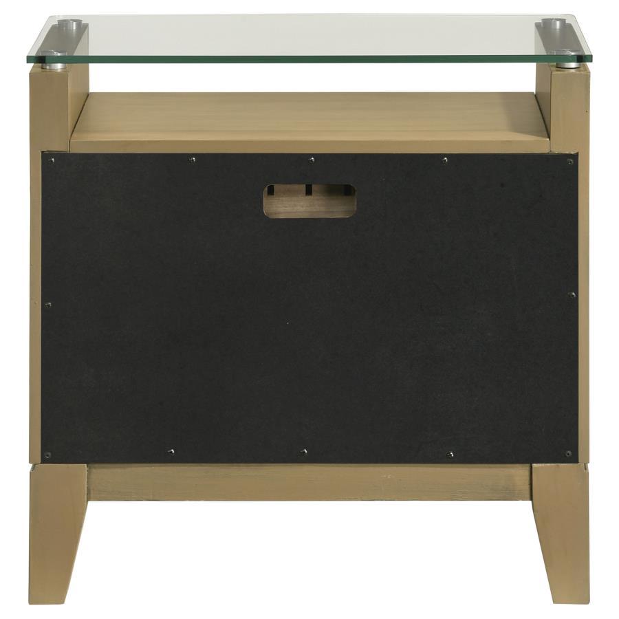 Granada - 2 - Drawer Glass Top Nightstand - Natural Pine Nightstand w/ Charging Station modern furniture Contempo Furniture