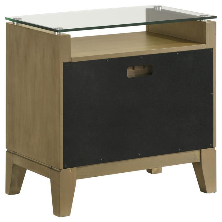 Granada - 2 - Drawer Glass Top Nightstand - Natural Pine Nightstand w/ Charging Station modern furniture Contempo Furniture