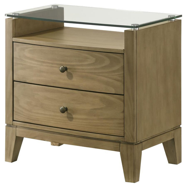 Granada - 2 - Drawer Glass Top Nightstand - Natural Pine Nightstand w/ Charging Station modern furniture Contempo Furniture