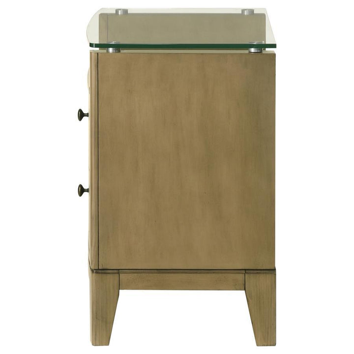 Granada - 2 - Drawer Glass Top Nightstand - Natural Pine Nightstand w/ Charging Station modern furniture Contempo Furniture