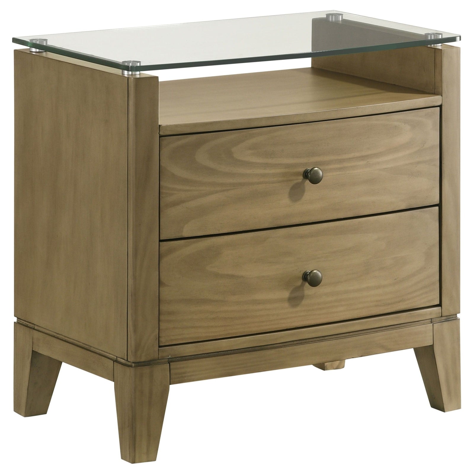 Granada - 2 - Drawer Glass Top Nightstand - Natural Pine Nightstand w/ Charging Station modern furniture Contempo Furniture