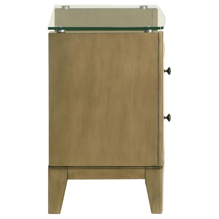 Granada - 2 - Drawer Glass Top Nightstand - Natural Pine Nightstand w/ Charging Station modern furniture Contempo Furniture