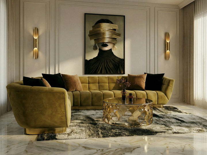 Granby - Glam Mustard + Gold Fabric Sectional Sofa
