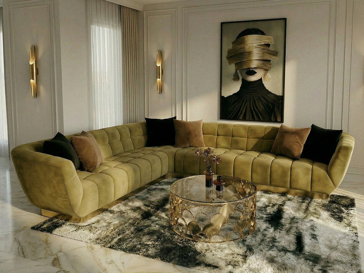 Granby - Glam Mustard + Gold Fabric Sectional Sofa