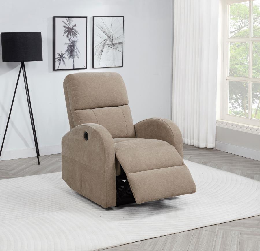 Grant - Fabric Upholstered Power Recliner Chair - Camel Reclining Chair modern furniture Contempo Furniture
