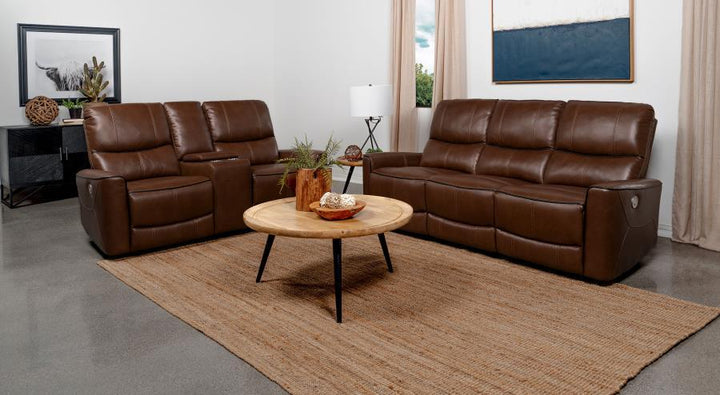 Greenfield - 2 Piece Power Reclining Sofa Set - Saddle Brown Reclining Sofa &amp; Loveseat modern furniture Contempo Furniture