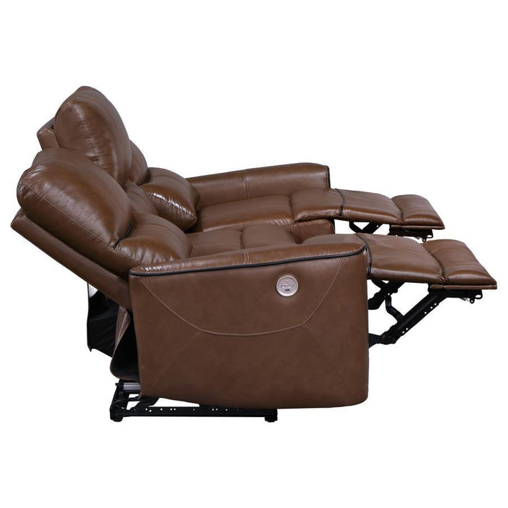 Greenfield - 2 Piece Power Reclining Sofa Set - Saddle Brown Reclining Sofa &amp; Loveseat modern furniture Contempo Furniture