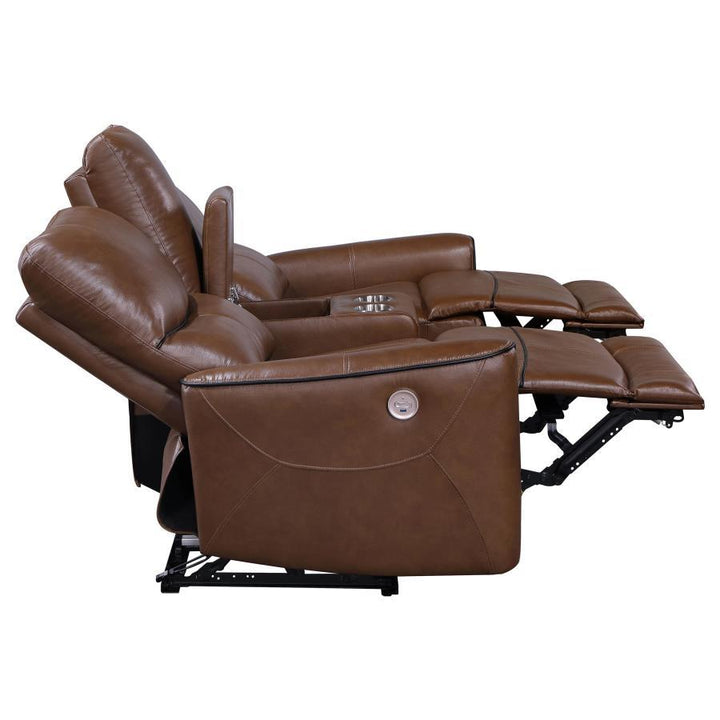 Greenfield - 2 Piece Power Reclining Sofa Set - Saddle Brown Reclining Sofa &amp; Loveseat modern furniture Contempo Furniture