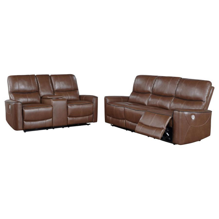 Greenfield - 2 Piece Power Reclining Sofa Set - Saddle Brown Reclining Sofa &amp; Loveseat modern furniture Contempo Furniture