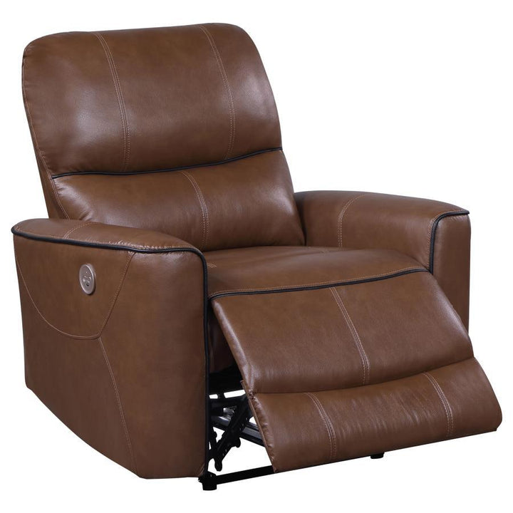 Greenfield - 3 Piece Power Reclining Sofa Set - Saddle Brown 3 - Piece Living Room Set modern furniture Contempo Furniture