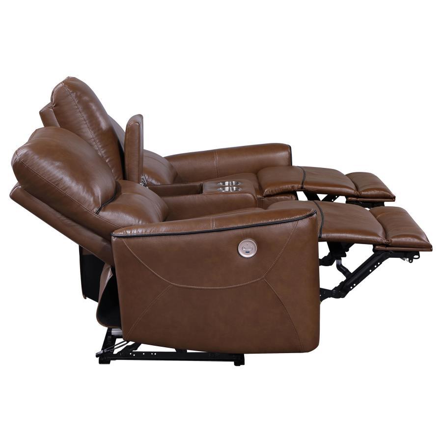 Greenfield - 3 Piece Power Reclining Sofa Set - Saddle Brown 3 - Piece Living Room Set modern furniture Contempo Furniture