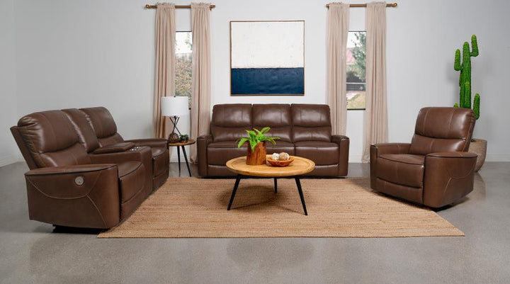 Greenfield - 3 Piece Power Reclining Sofa Set - Saddle Brown 3 - Piece Living Room Set modern furniture Contempo Furniture