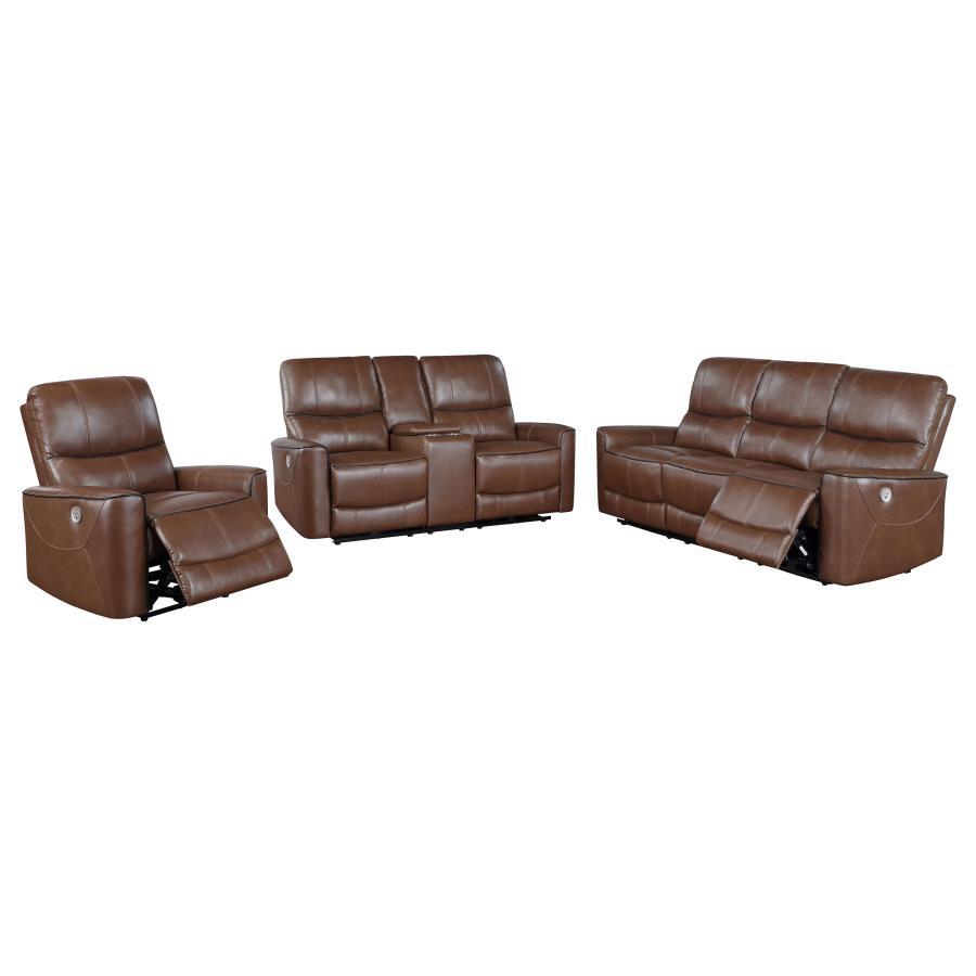 Greenfield - 3 Piece Power Reclining Sofa Set - Saddle Brown 3 - Piece Living Room Set modern furniture Contempo Furniture