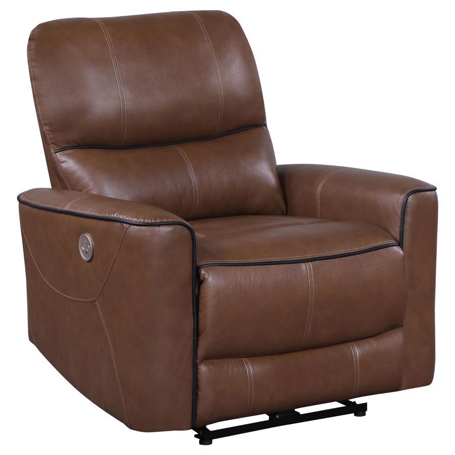Greenfield - Upholstered Power Recliner Chair - Saddle Brown Reclining Chair modern furniture Contempo Furniture