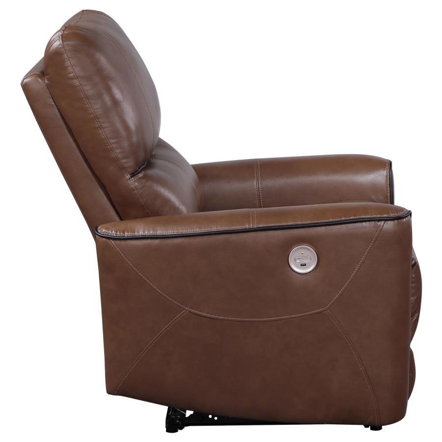 Greenfield - Upholstered Power Recliner Chair - Saddle Brown Reclining Chair modern furniture Contempo Furniture
