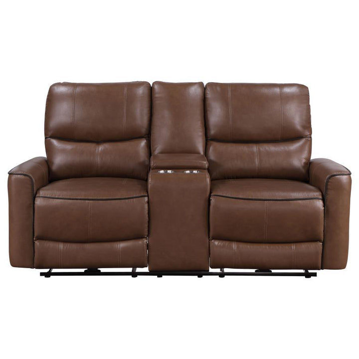 Greenfield - Upholstered Power Reclining Loveseat - Saddle Brown Reclining Loveseat modern furniture Contempo Furniture