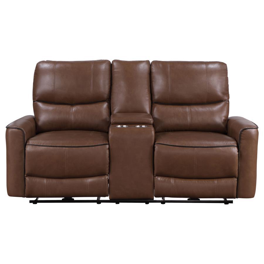 Greenfield - Upholstered Power Reclining Loveseat - Saddle Brown Reclining Loveseat modern furniture Contempo Furniture