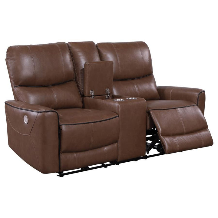 Greenfield - Upholstered Power Reclining Loveseat - Saddle Brown Reclining Loveseat modern furniture Contempo Furniture