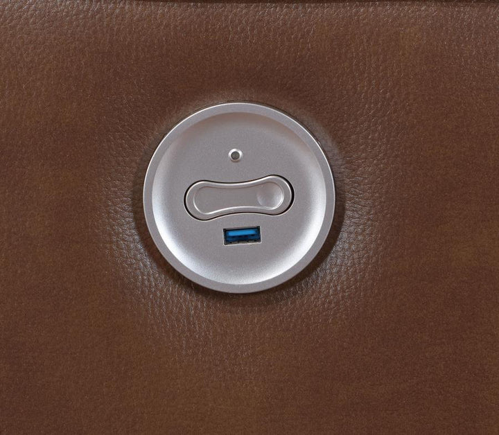 Greenfield - Upholstered Power Reclining Loveseat - Saddle Brown Reclining Loveseat modern furniture Contempo Furniture