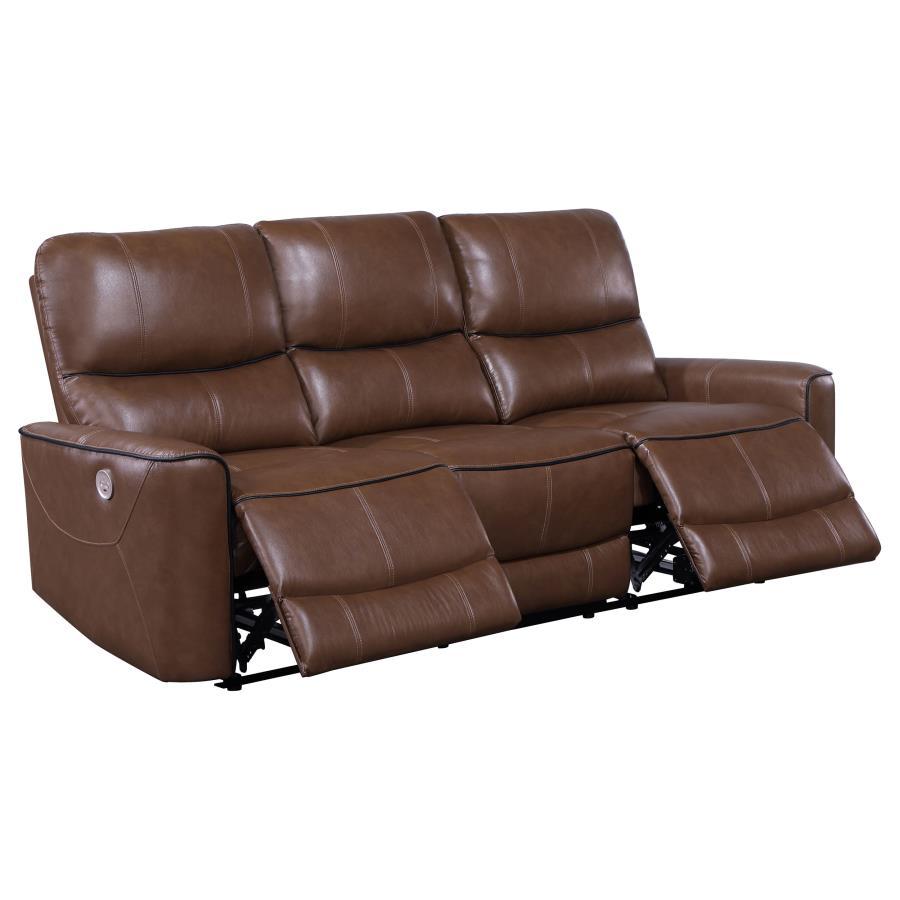 Greenfield - Upholstered Power Reclining Sofa - Saddle Brown Power Reclining Sofa modern furniture Contempo Furniture