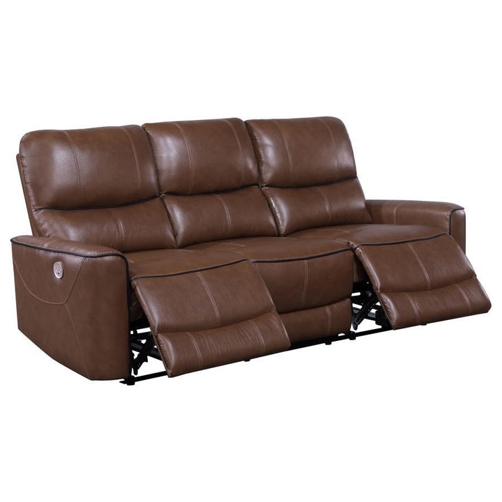 Greenfield - Upholstered Power Reclining Sofa - Saddle Brown Power Reclining Sofa modern furniture Contempo Furniture