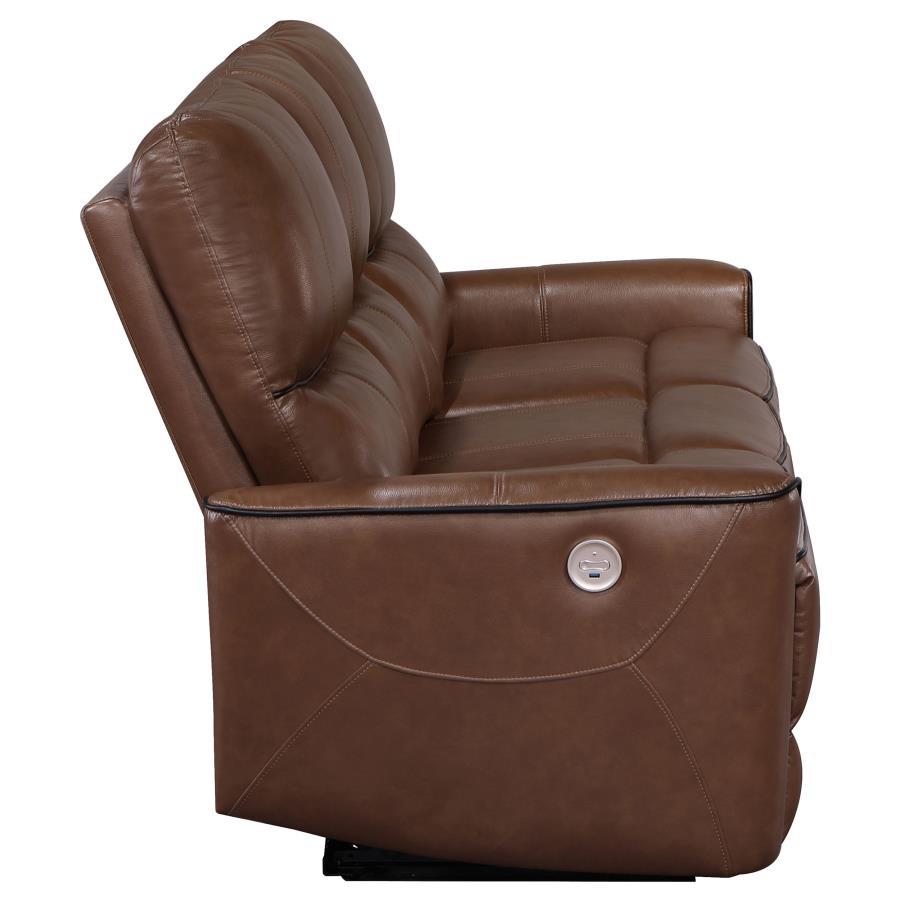 Greenfield - Upholstered Power Reclining Sofa - Saddle Brown Power Reclining Sofa modern furniture Contempo Furniture