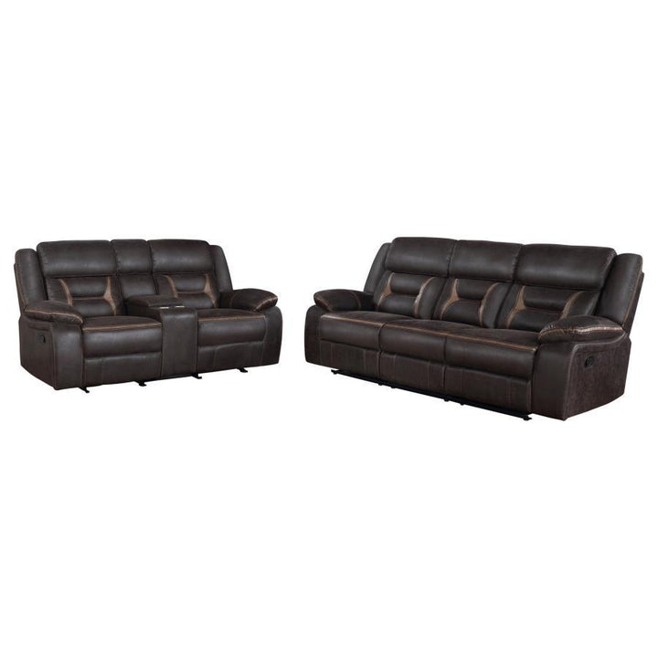 Greer - 2 Piece Upholstered Reclining Sofa Set - Brown Reclining Sofa &amp; Loveseat modern furniture Contempo Furniture