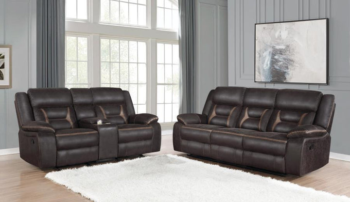 Greer - 2 Piece Upholstered Reclining Sofa Set - Brown Reclining Sofa &amp; Loveseat modern furniture Contempo Furniture