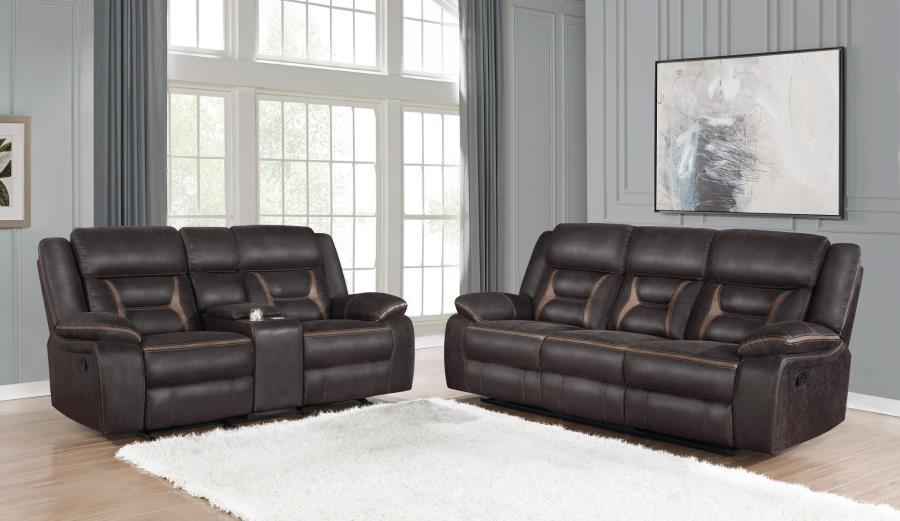 Greer - 2 Piece Upholstered Reclining Sofa Set - Brown Reclining Sofa & Loveseat modern furniture Contempo Furniture