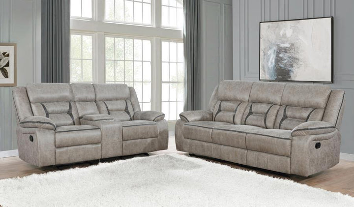 Greer - 2 Piece Upholstered Reclining Sofa Set - Taupe Reclining Sofa &amp; Loveseat modern furniture Contempo Furniture