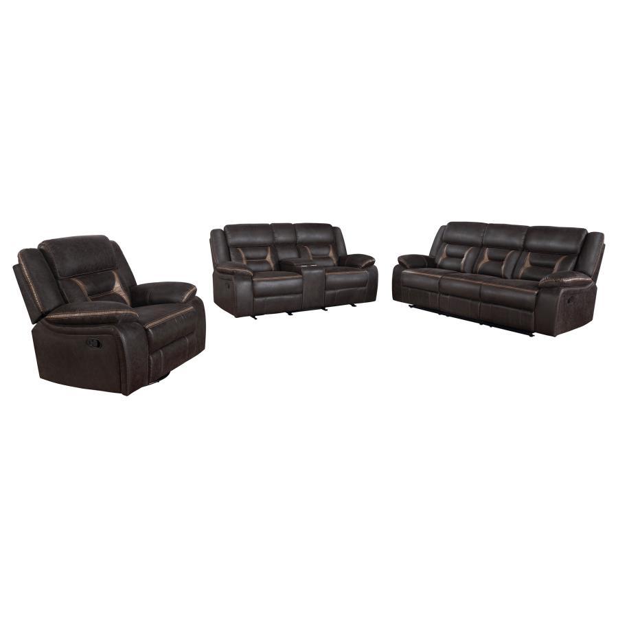 Greer - 3 Piece Upholstered Reclining Sofa Set - Brown 3 - Piece Living Room Set modern furniture Contempo Furniture