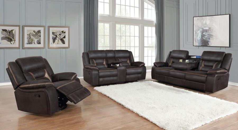 Greer - Upholstered Motion Reclining Loveseat - Brown Reclining Loveseat modern furniture Contempo Furniture