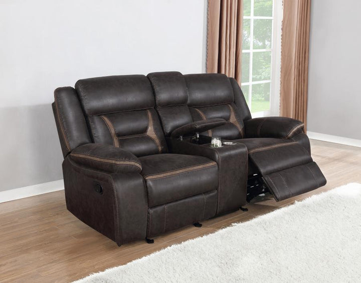 Greer - Upholstered Motion Reclining Loveseat - Brown Reclining Loveseat modern furniture Contempo Furniture