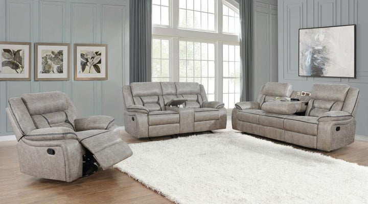 Greer - Upholstered Motion Reclining Loveseat - Taupe Reclining Loveseat modern furniture Contempo Furniture