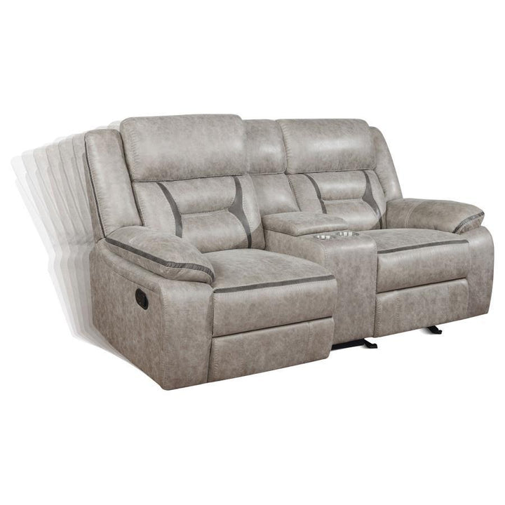 Greer - Upholstered Motion Reclining Loveseat - Taupe Reclining Loveseat modern furniture Contempo Furniture