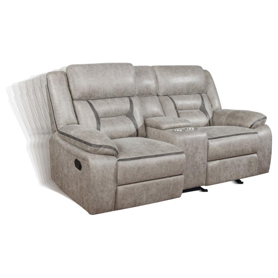 Greer - Upholstered Motion Reclining Loveseat - Taupe Reclining Loveseat modern furniture Contempo Furniture