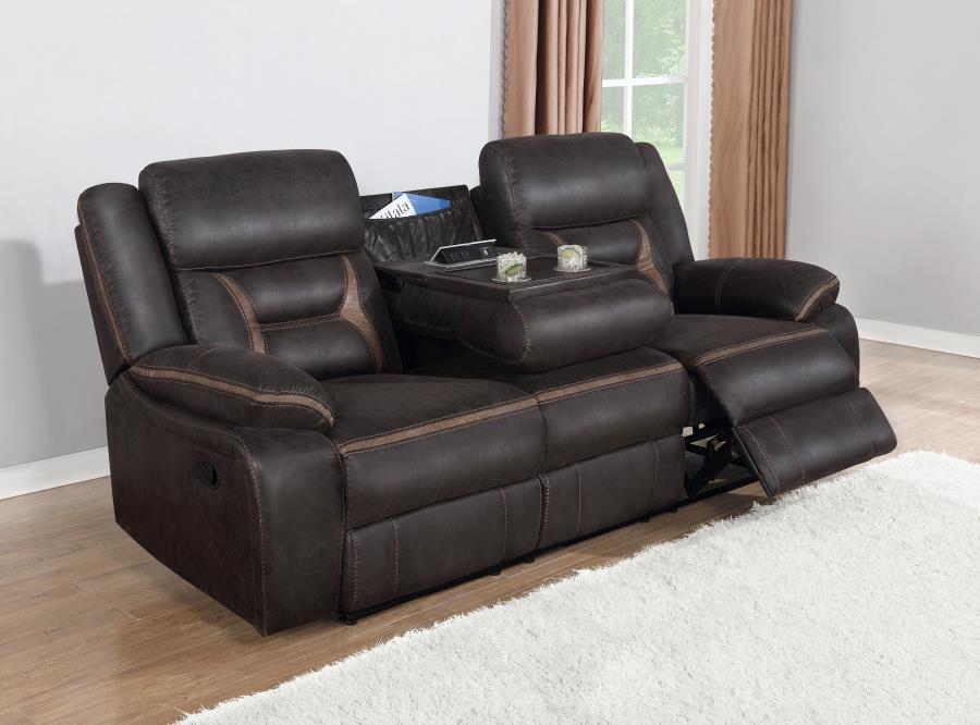 Greer - Upholstered Motion Reclining Sofa - Brown Reclining Sofa modern furniture Contempo Furniture